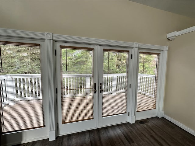 doorway with french doors and dark hardwood / wood-style flooring