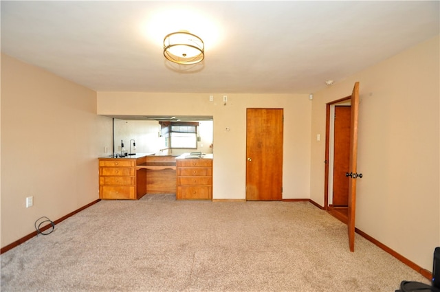 kitchen featuring light carpet