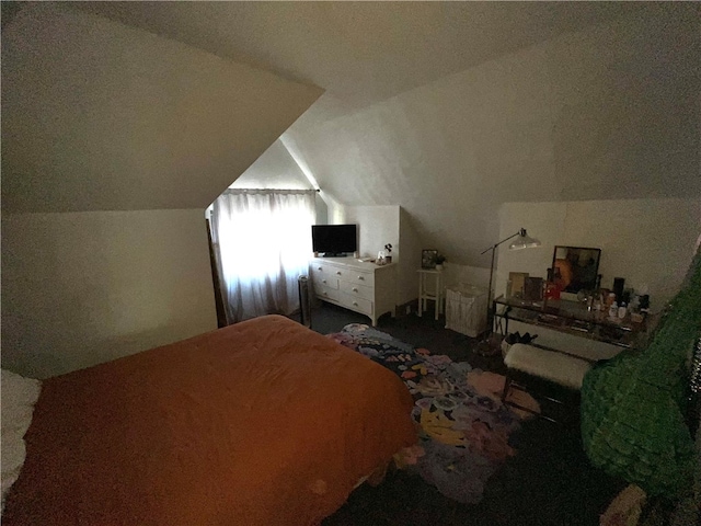 bedroom featuring lofted ceiling