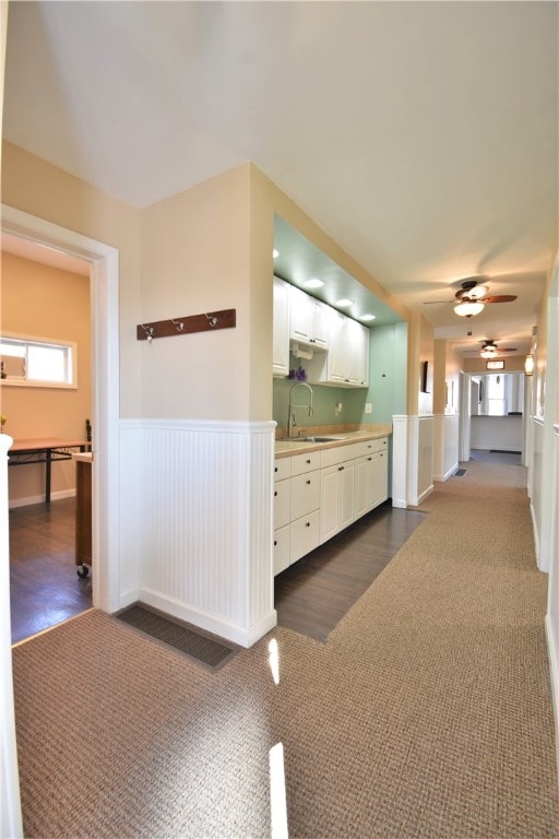 hallway featuring dark hardwood / wood-style floors and sink