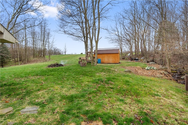 view of yard featuring a shed