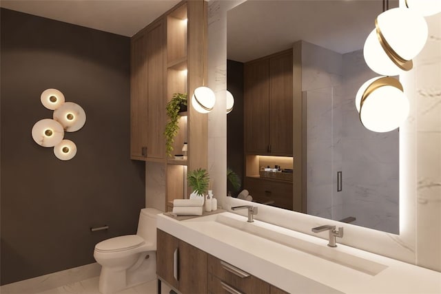 bathroom featuring tile flooring, vanity, and toilet