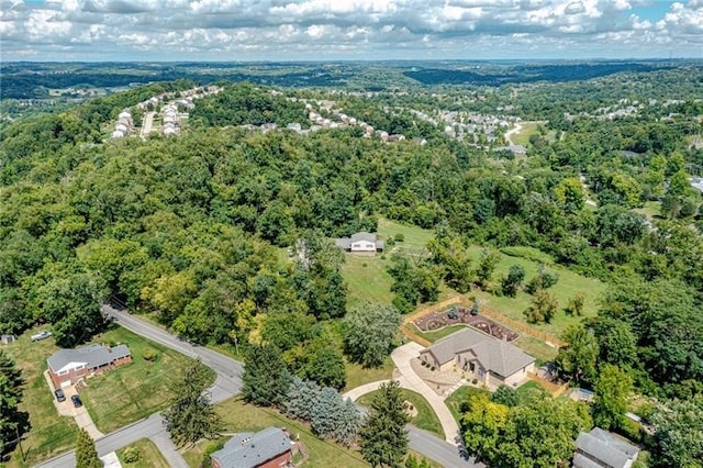 aerial view with a wooded view