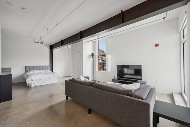 living room with concrete floors