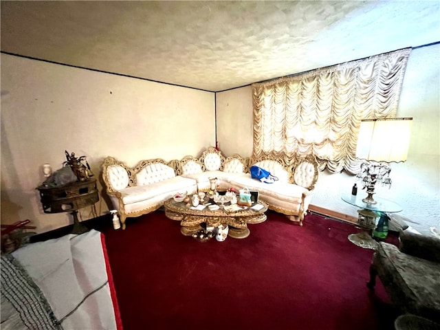 living room with a textured ceiling