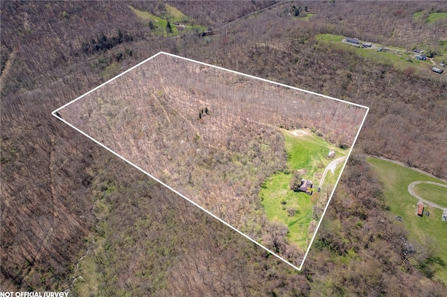 birds eye view of property featuring a rural view