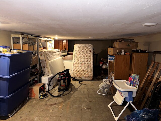 basement with tile floors