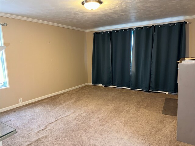 carpeted empty room featuring ornamental molding