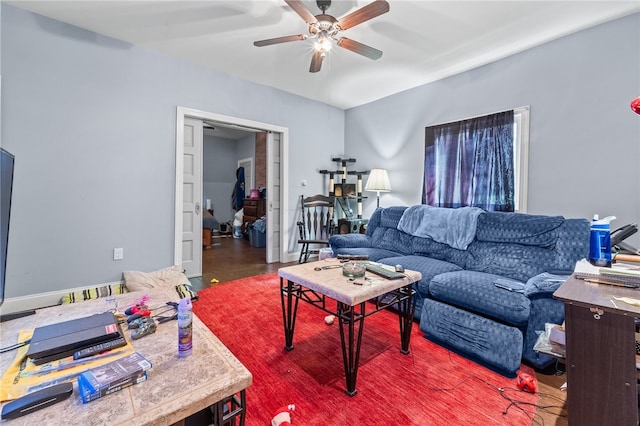 living room with ceiling fan