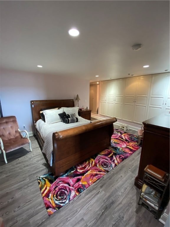 bedroom with a closet and hardwood / wood-style floors