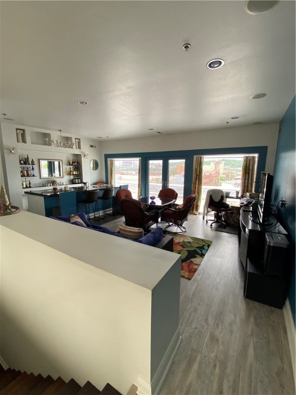 living room with hardwood / wood-style flooring