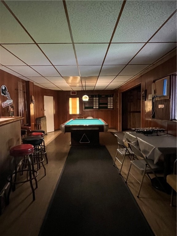 game room with a drop ceiling and pool table