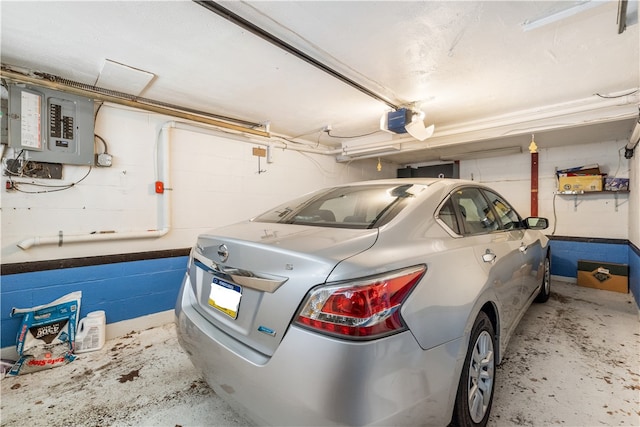 garage with a garage door opener