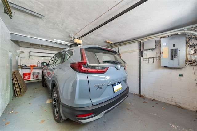 garage with a garage door opener