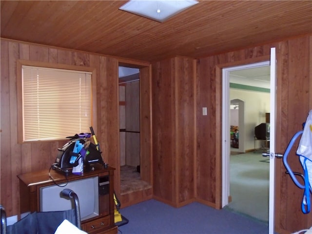 interior space with wooden walls and wood ceiling