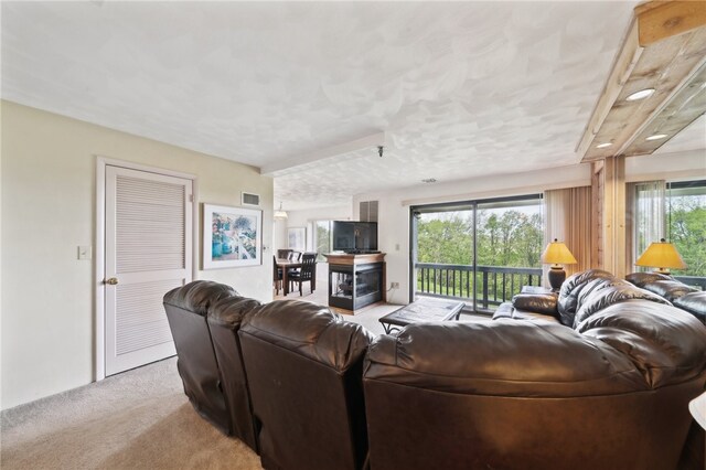 living room featuring plenty of natural light and carpet