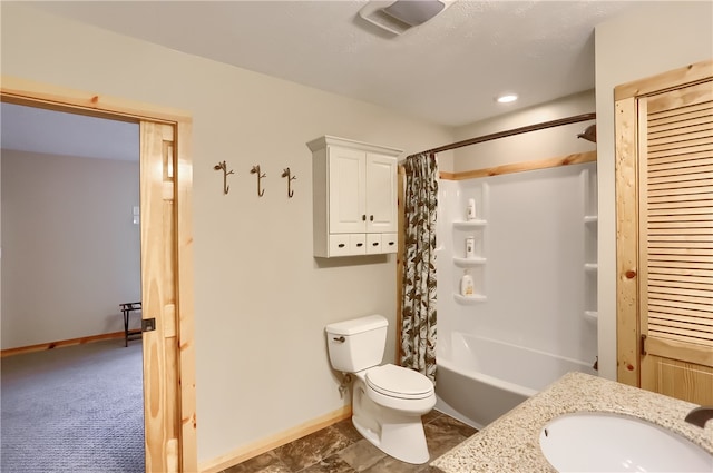 full bathroom with sink, shower / bath combination with curtain, toilet, and tile flooring