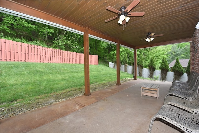 view of patio featuring ceiling fan