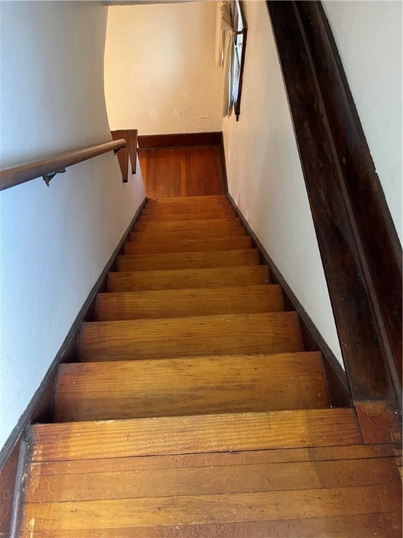 staircase with wood-type flooring