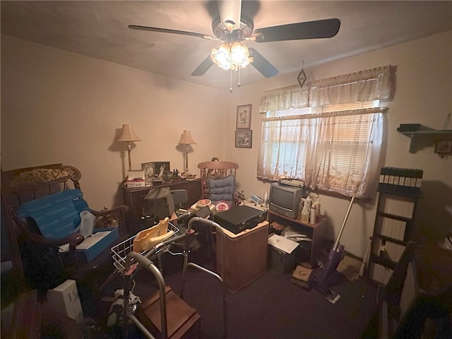 office area with ceiling fan