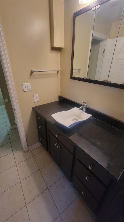 bathroom with tile floors and vanity