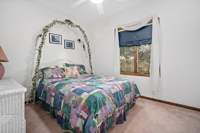 bedroom with carpet flooring and ceiling fan