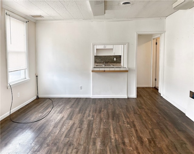 interior space featuring dark wood-type flooring and sink