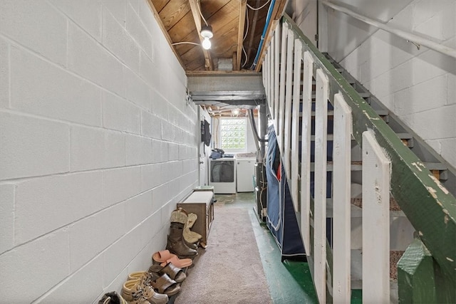 stairs with washing machine and dryer