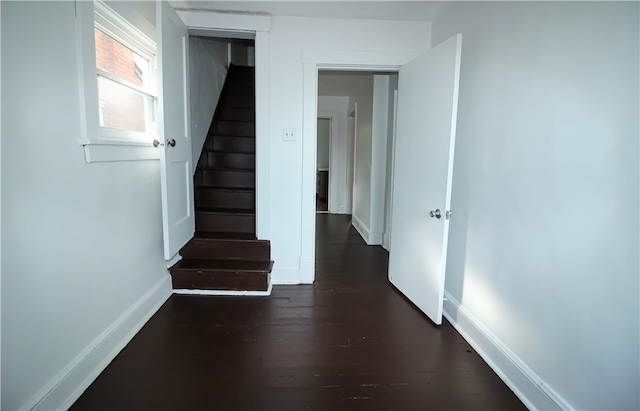 corridor with dark hardwood / wood-style floors