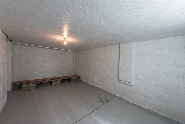 basement with a textured ceiling