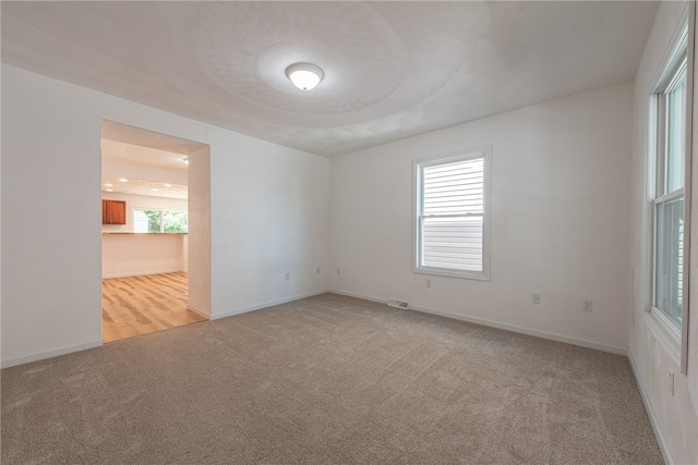 spare room with light colored carpet and plenty of natural light