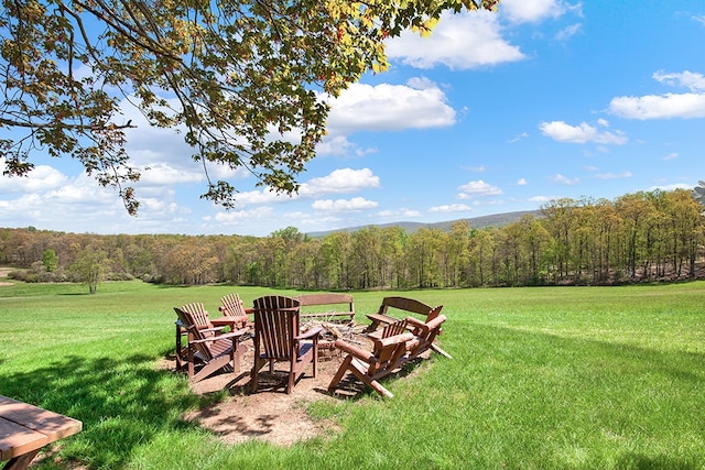 view of yard featuring an outdoor fire pit