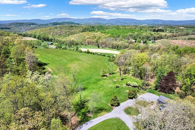 birds eye view of property with a mountain view