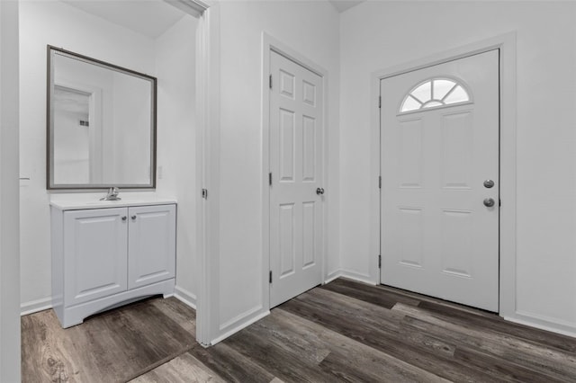 foyer with dark hardwood / wood-style floors