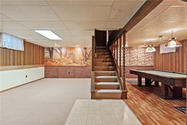 game room featuring a paneled ceiling and billiards