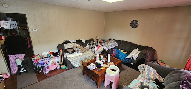 carpeted bedroom with a drop ceiling