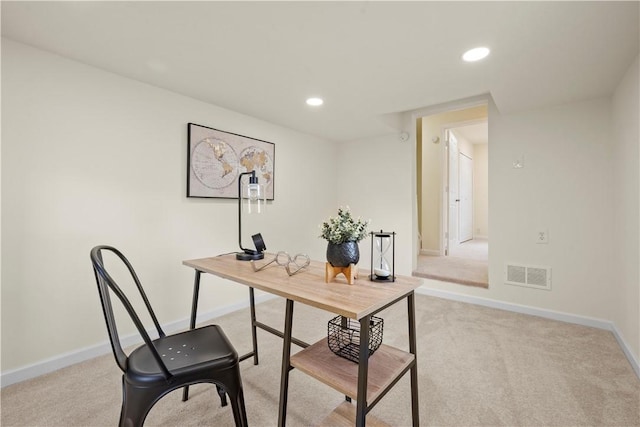 view of carpeted home office