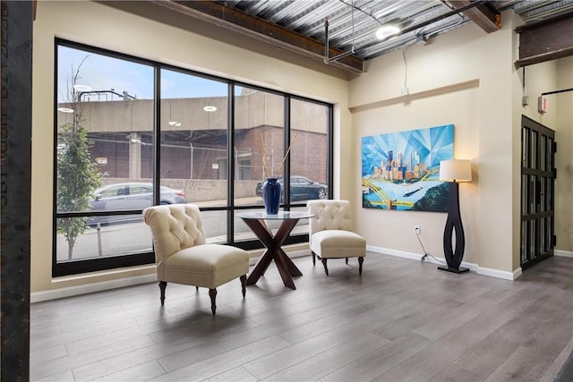 sitting room with hardwood / wood-style floors