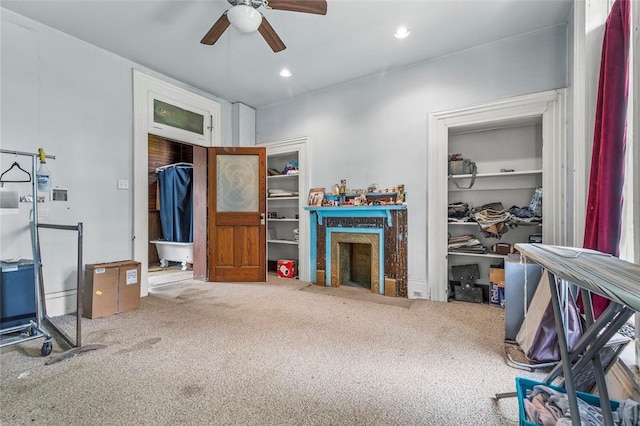 bedroom with carpet flooring and ceiling fan