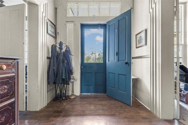 foyer with dark hardwood / wood-style flooring