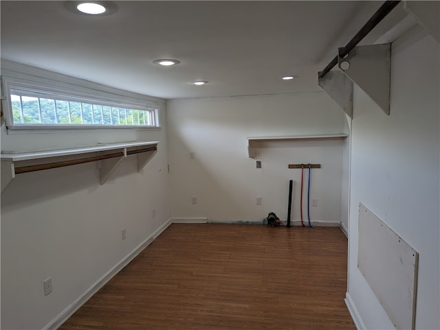 spacious closet with dark hardwood / wood-style flooring