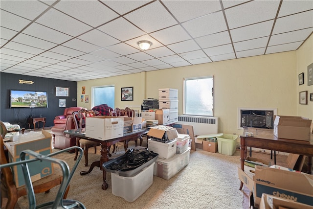 office featuring carpet floors and a paneled ceiling