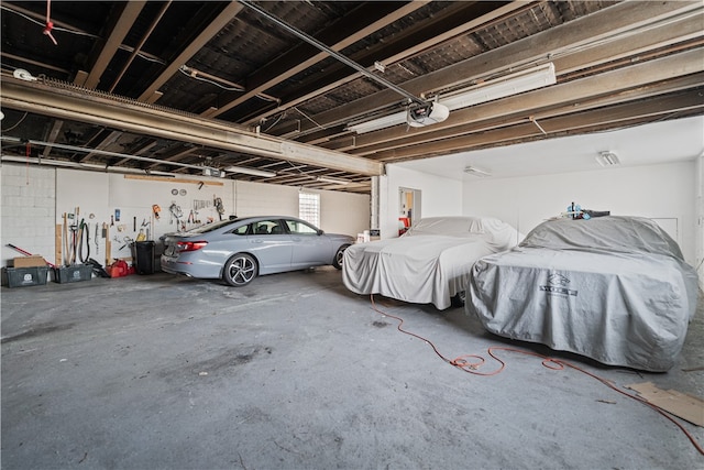 garage with a garage door opener