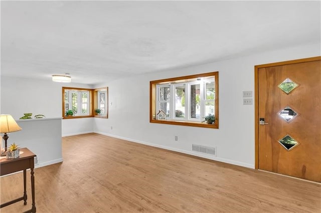 foyer entrance with light hardwood / wood-style floors and plenty of natural light