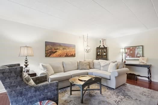 living room with hardwood / wood-style flooring