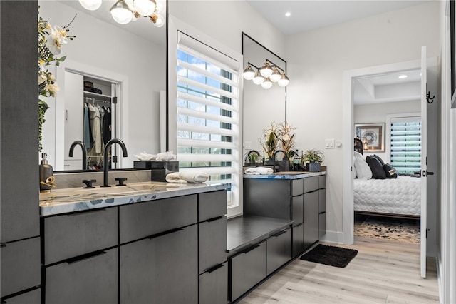 bathroom with hardwood / wood-style flooring and vanity