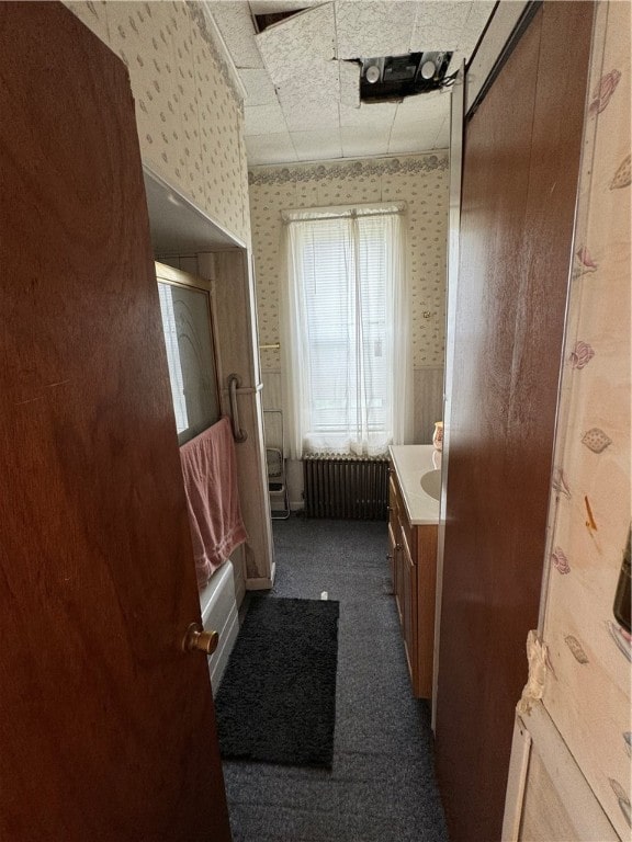 bathroom featuring radiator heating unit and vanity