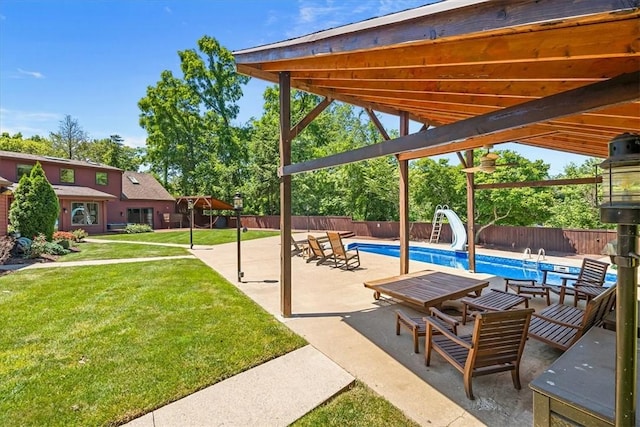 view of patio featuring a fenced in pool