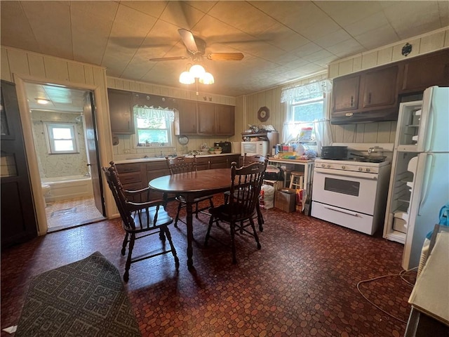 dining space featuring ceiling fan