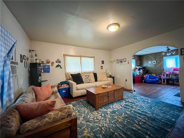 living room with dark wood-type flooring